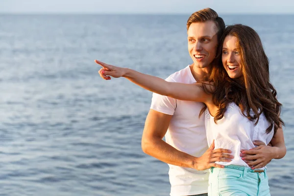 Zomer Zee Schattig Mooi Stel Het Strand — Stockfoto