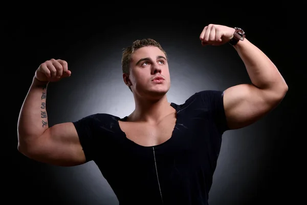 Portrait Strong Bodybuilder Dark Background — Stock Photo, Image