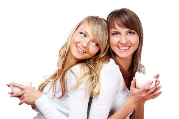 Duas Meninas Alegres Isolado Sobre Fundo Branco — Fotografia de Stock