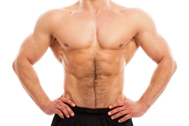 Vücut, vücut geliştirici. Yakışıklı, çekici ve mükemmel vücutlu bir adam.