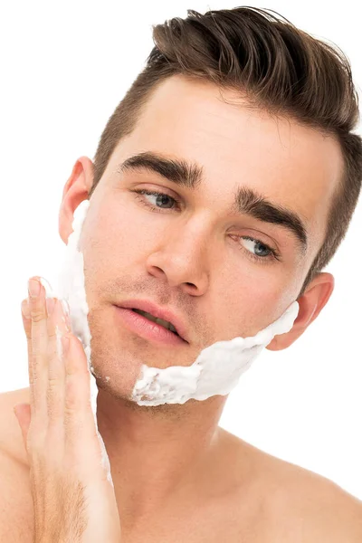Adam Yüzünü Tıraş Eder — Stok fotoğraf