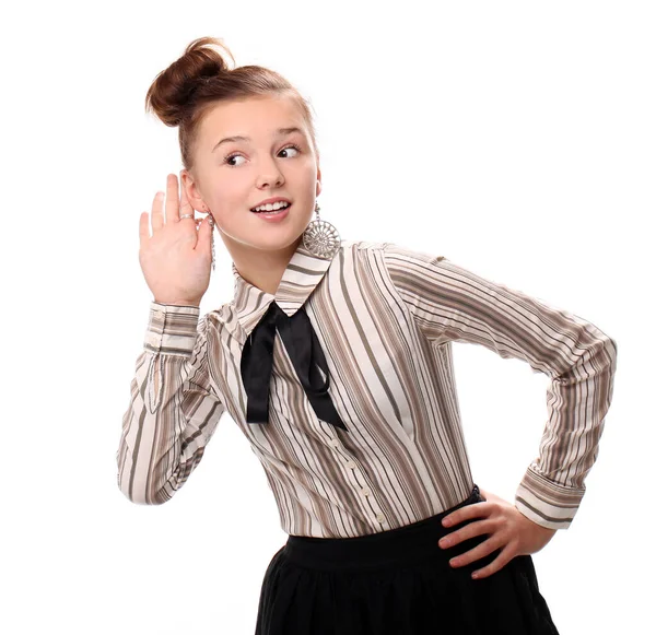 Retrato Menina Sobre Fundo Branco — Fotografia de Stock