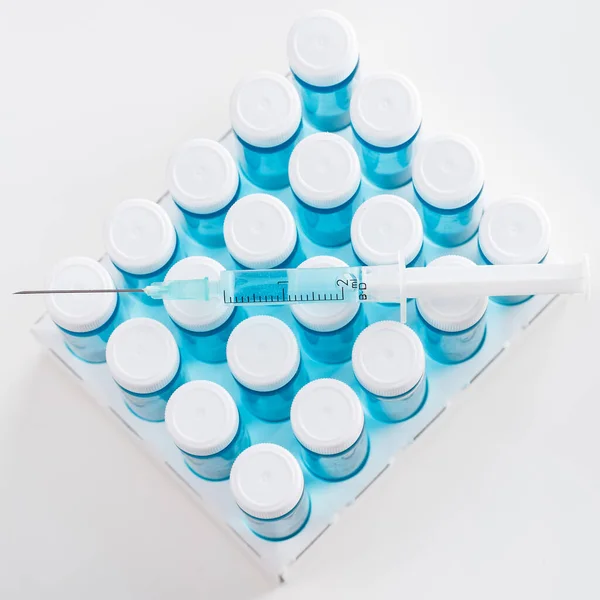 Frasco Para Injetáveis Com Vacina Seringa — Fotografia de Stock