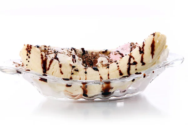 Ice Cream Dessert Banana White Background — Stock Photo, Image