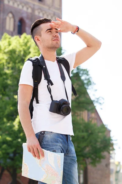 Touristique Homme Pendant Voyage Vacances — Photo