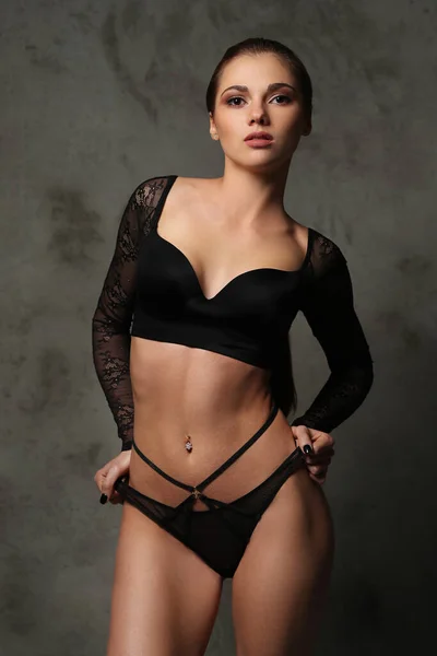 Bella Donna Bella Lingerie Nera — Foto Stock