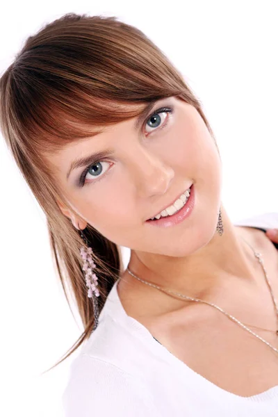 Retrato Menina Jovem Bonita Sobre Backgorund Branco — Fotografia de Stock