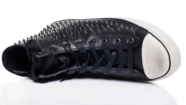 Fashion Sepatu Karet Hitam Latar Belakang Putih — Stok Foto