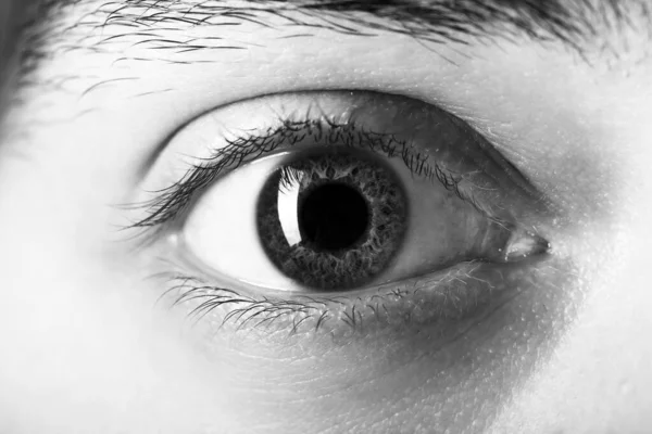 Widok Bliska Lśniące Ludzkie Oko — Zdjęcie stockowe