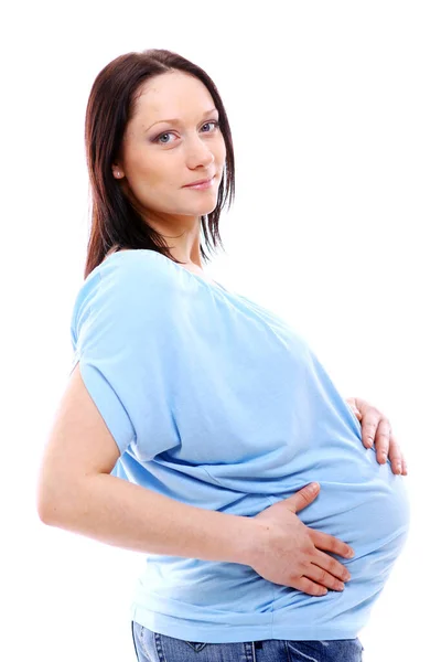 Young Beautiful Pregnant Woman Isolated White Background Stock Image