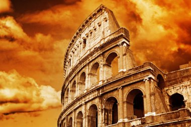 Colosseum is old, famous construction in Rome, Italy clipart