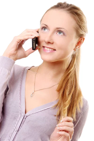 Menina Jovem Bonita Chamando Por Telefone — Fotografia de Stock