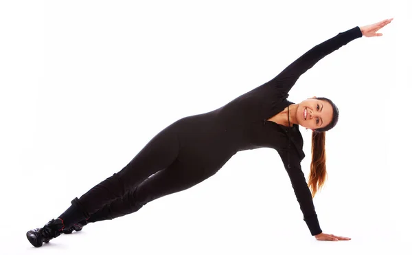Krásná Šťastná Žena Dělá Fitness Cvičení Izolovaných Bílém — Stock fotografie