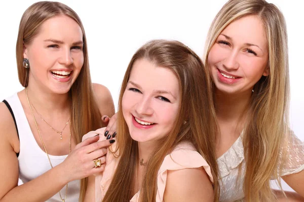 Group Young Girlfriends Isolated White — Stock Photo, Image