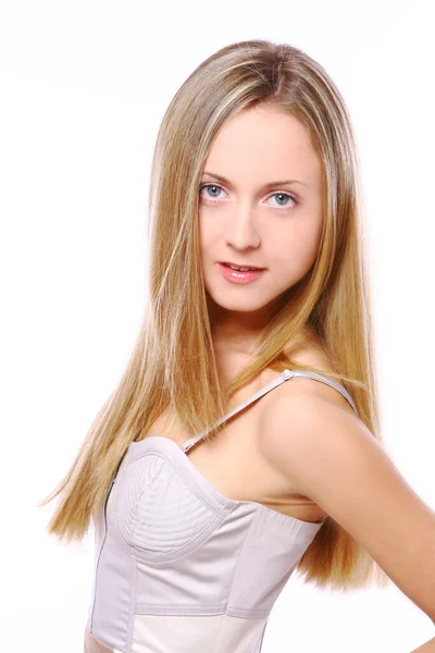 Young Beautiful Girl Posing White Background — Stock Photo, Image