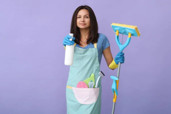 Domicílio Empregada Doméstica Trabalho Diário — Fotografia de Stock