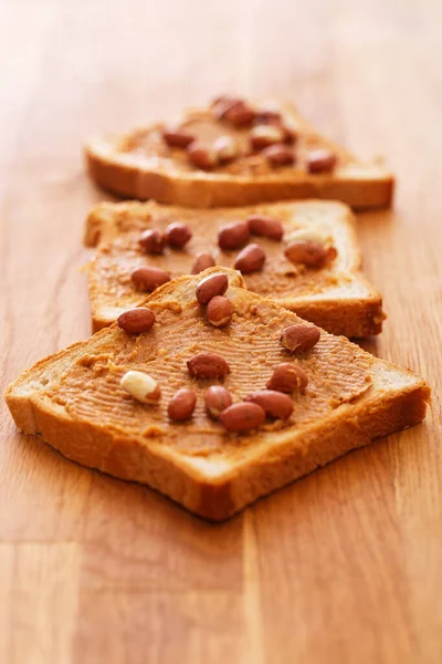 Sladké Jídlo Arašídové Máslo Smetana Toast — Stock fotografie