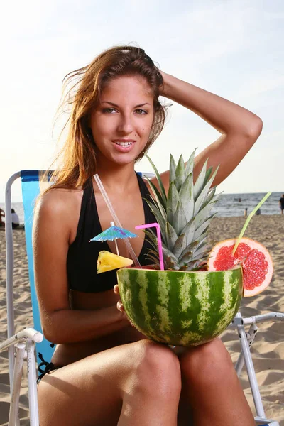 Cocktail Verão Fresco Com Melancia — Fotografia de Stock