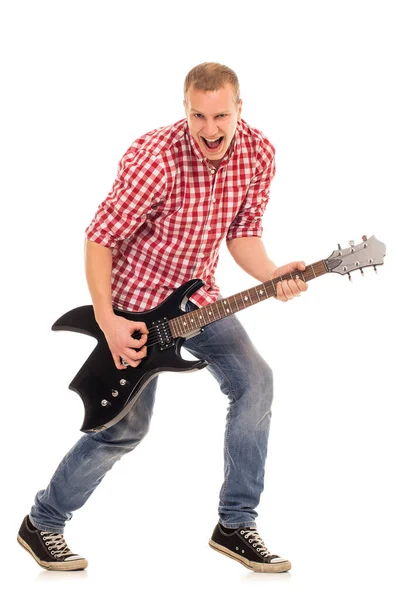 Young Crazy Musician Electric Guitar — Stock Photo, Image