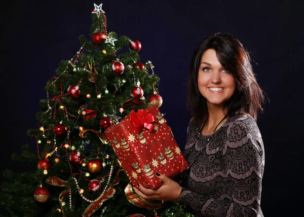 Happy Smiling Woman Christmas Gift Hands Stock Photo