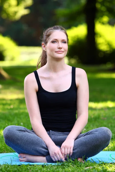 Beautiful Fitness Girl Relaxing Workout Park Stock Photo