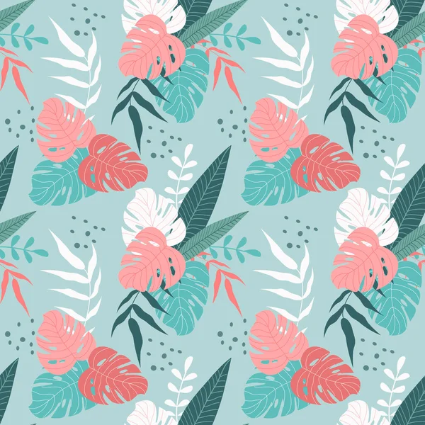 Motif Sans Couture Avec Des Feuilles Tropicales Dessinées Main Dans — Image vectorielle