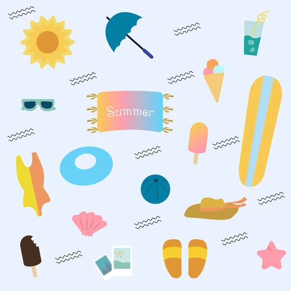 Літо Минає Літня Ікона Сонячні Наклейки Пляжний Листівка — стоковий вектор
