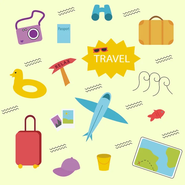 Travel Set Summer Vacation Stickers Summer Vector Graphic — Stock Vector