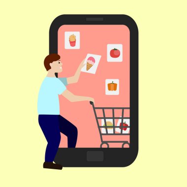 İnternetten alışveriş. İnternetten al. Web. Vektör illüstrasyonu.