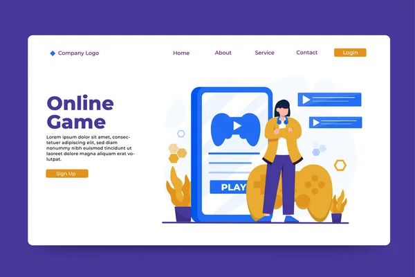 Online Spielkonzept Landing Page Vorlage — Stockvektor