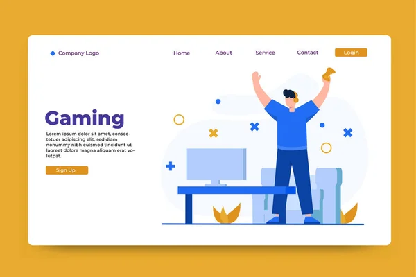 Concepto Juego Plantilla Landing Page — Vector de stock