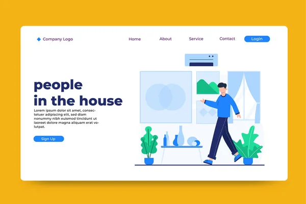 Personas Concepto Casa Plantilla Landing Page — Vector de stock