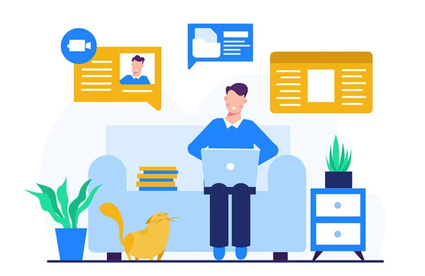 İniş sayfası şablonu için ev konsepti çiziminden çalışma