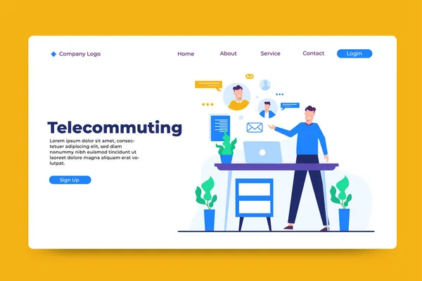 Plantilla Landing Page Concepto Teletrabajo — Vector de stock