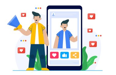 İniş sayfası şablonu için sosyal medya pazarlama kavramı çizimi