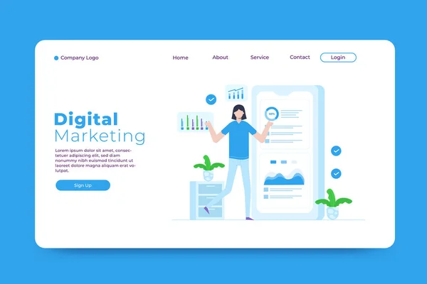 Plantilla Landing Page Marketing Digital — Vector de stock