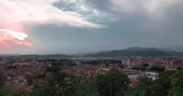 Pink Zonsondergang Timelapse Van Brescia Stad Skyline Zonsondergang Oude Lombard — Stockvideo