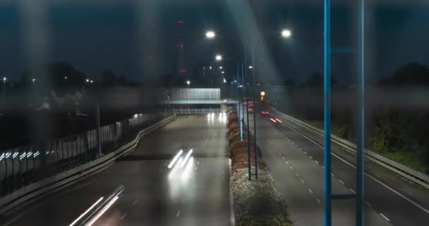 Video Tid Förflutit Natten Motorväg Skott Från Bron Bakom Vägsäkerhet — Stockvideo