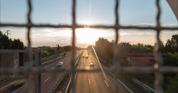 Ένα Video Time Lapse Του Αυτοκινητόδρομου Στο Ηλιοβασίλεμα Τραβηγμένο Από — Αρχείο Βίντεο