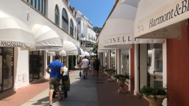 Capri Island Italien Promenader Camerelle Shoppinggata — Stockvideo