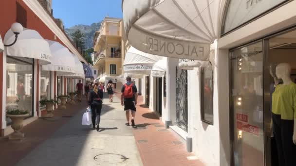 Capri Island Italien Över Camerelle Shoppinggata — Stockvideo