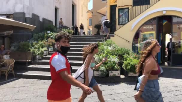 Capri Island Italië Trap Naar Piazzetta Klein Plein — Stockvideo