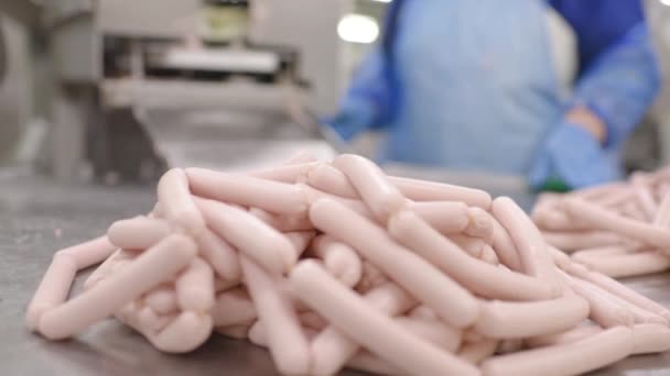 Production de saucisses bouillies et de saucisses fumées dans une usine de viande — Video