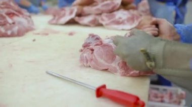 bir et paketleme fabrikasında et işleme. Gıda Sanayi