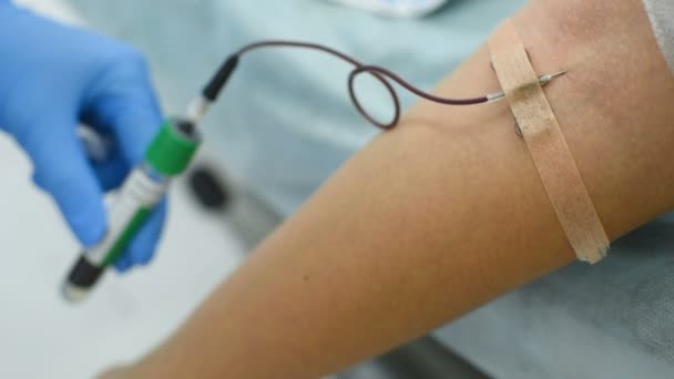 Arzt entnimmt dem Patienten vor dem Plasmolifting Blut — Stockvideo