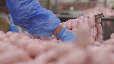 Endüstriyel sosis et fabrikası'nda üretim süreci.