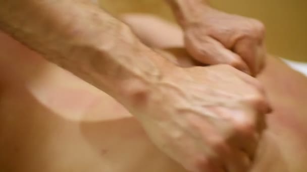 Masseur man doen rug massage met een jonge vrouw — Stockvideo