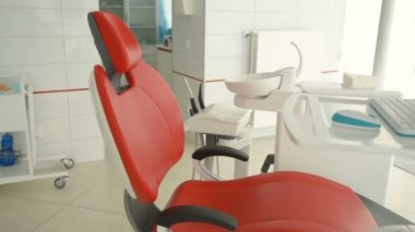 tıbbi ekipman arka plan, kırmızı diş sandalye