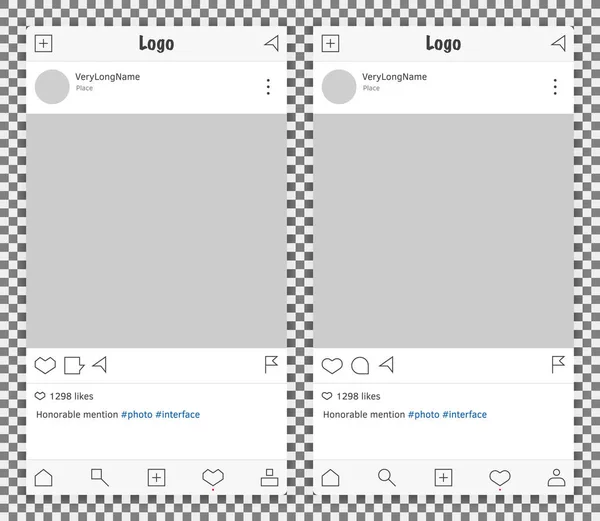 照片框架模板的灵感来自 Instagram 与两个不同的图标样式 社会网络界面的概念 矢量插图 — 图库矢量图片