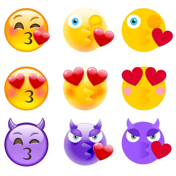 Beijando Emoticon Set Ilustração Vetorial Isolada Sobre Fundo Branco —  Vetores de Stock